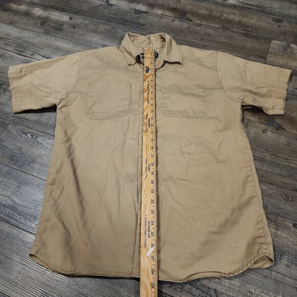 Jesse James Beige Brown Work shirt short sleeve button up size Medium 2329 - Picture 3 of 6
